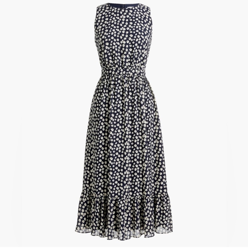 J. Crew Factory Navy with White Floral Midi Dress - Size 0